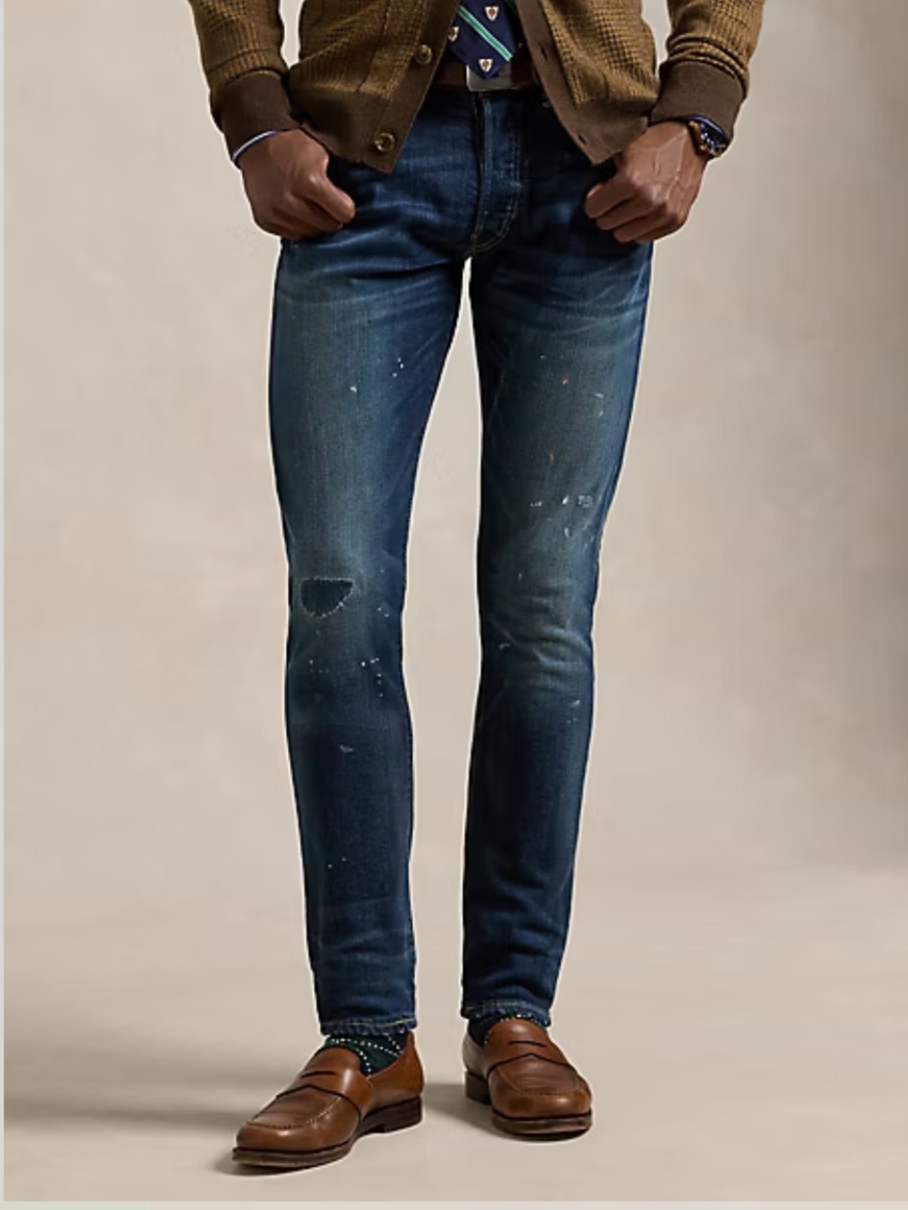 NWT Polo Ralph Lauren Men’s Sullivan Slim Stretch Distressed Jeans Paint 34x32
